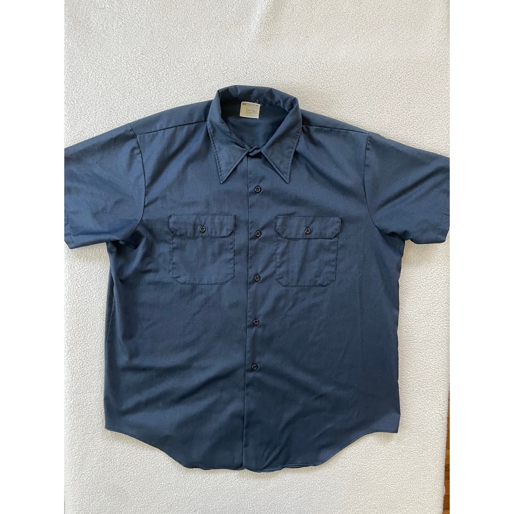 Big Mac Mens XL Short Sleeve Work Shirt Blue Penn Prest JCPenney Vintage Utility